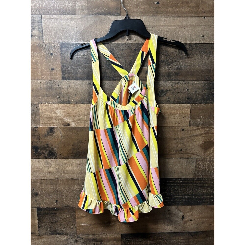 Cabi Skip Halter Strappy Geo Print Sleeveless Top Blouse 5979 Size XS Colorful